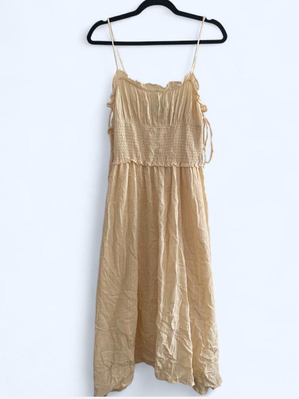 Urban Outfitters Cream Smocked Midi Dress with Spaghetti Straps